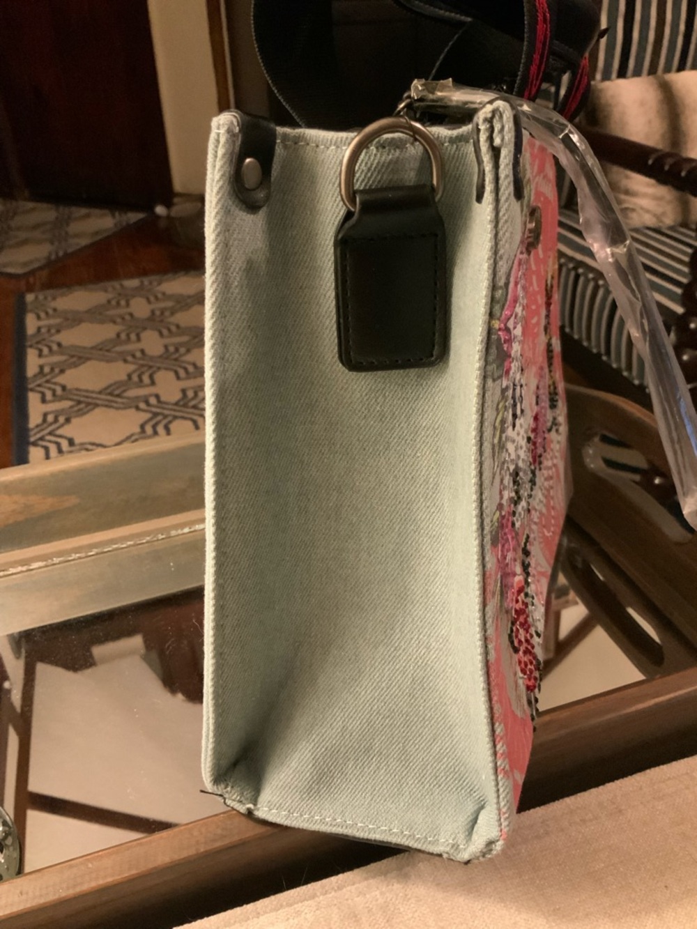 Ed Hardy Tattoo Rose & Skull Denim Rhinestone Purse NWT - Picture 8 of 13